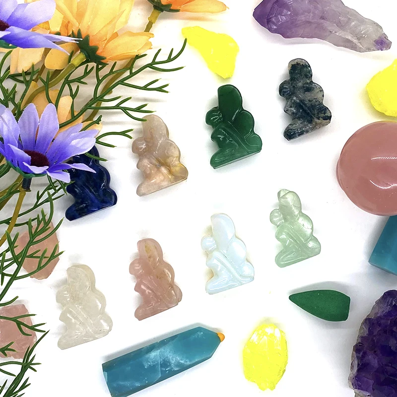 Wholesale natural crystal Hand-carved Flower Angel decoration Butterfly Fairy carvings