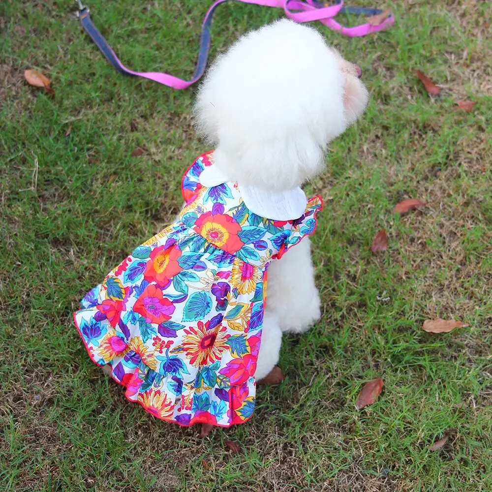 Doll Collar Floral Print Pet Dress Soft and comfortable dress for small to medium dogs and cats  pet summer clothes