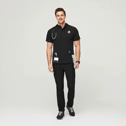 Wholesale Custom Logo Fashion Mandarin Collar Scrub with Zipper High Quality Hospitl Nursing Scrubs Uniforms Sets with Pockets