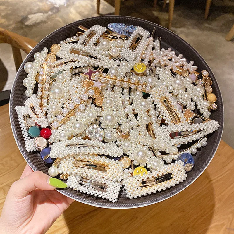 Factory Sale Cheap Mixed Designs Long Geometric White Bridal Pearl Hair Accessories Women Steel Hair Clips