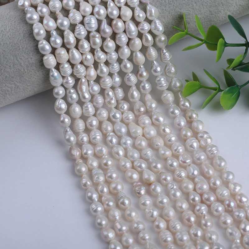 7-8mm White Rice Shape Cultured Freshwater Pearl perls natural Strands Promotion Price