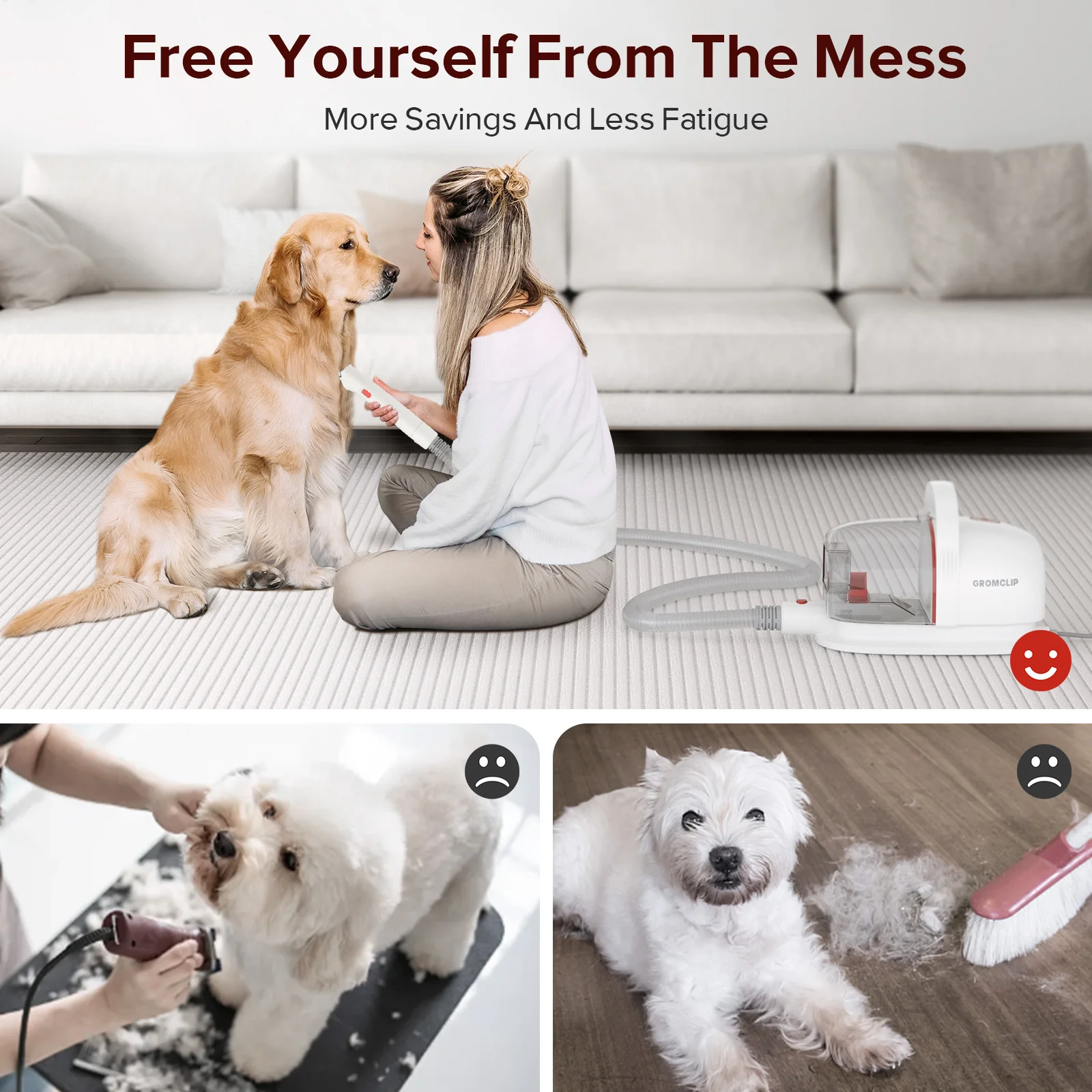 Pet Grooming Kit Low Noise Carpet Cleaner Pet Hair Vacuum Cleaner 8 Pet Grooming Tools PV01