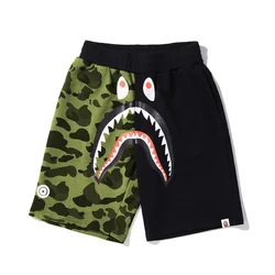 Hot Sale Shark Head Double color stitching mens sweat shorts cotton for Bape with Asian size