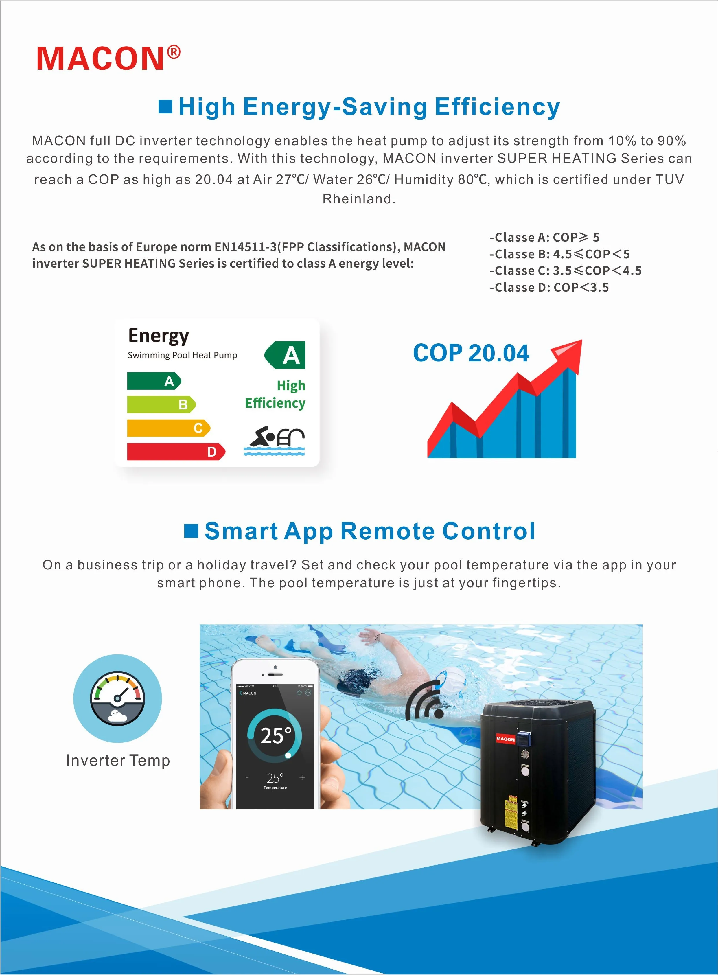 Macon 60 Гц нагреватель воздуха в воду тепловой насос для бассейна инвертор постоянного тока