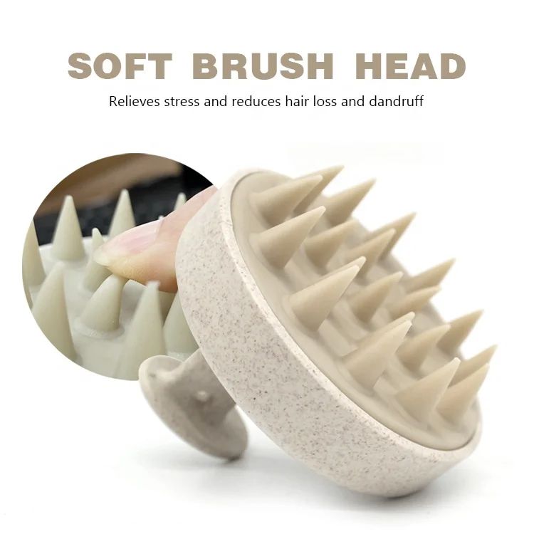 Gloway Manufacturer Soft Silicone Care Scalp Massager Hair Brush Custom Logo Wheat Straw Hair Shampoo Brush