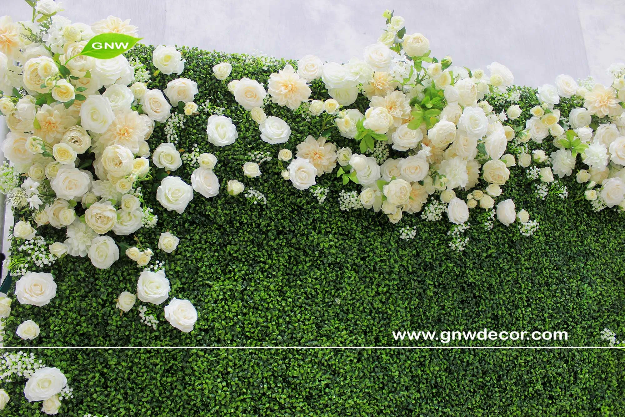 GNW Country Style green plants artificial flower wall for wedding background