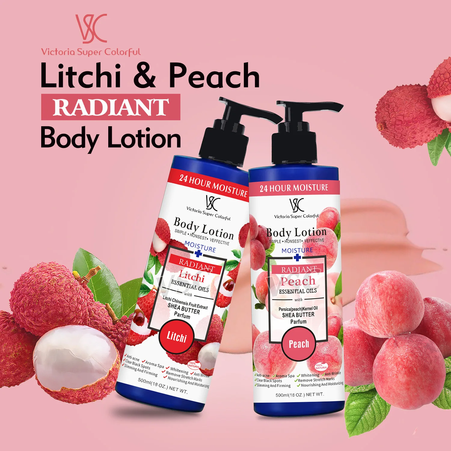 VSC wholesale vitamin C coffee mango peach fruit whitening body lotion moisturizing Body Milk 500ml alpha arbutin body lotion