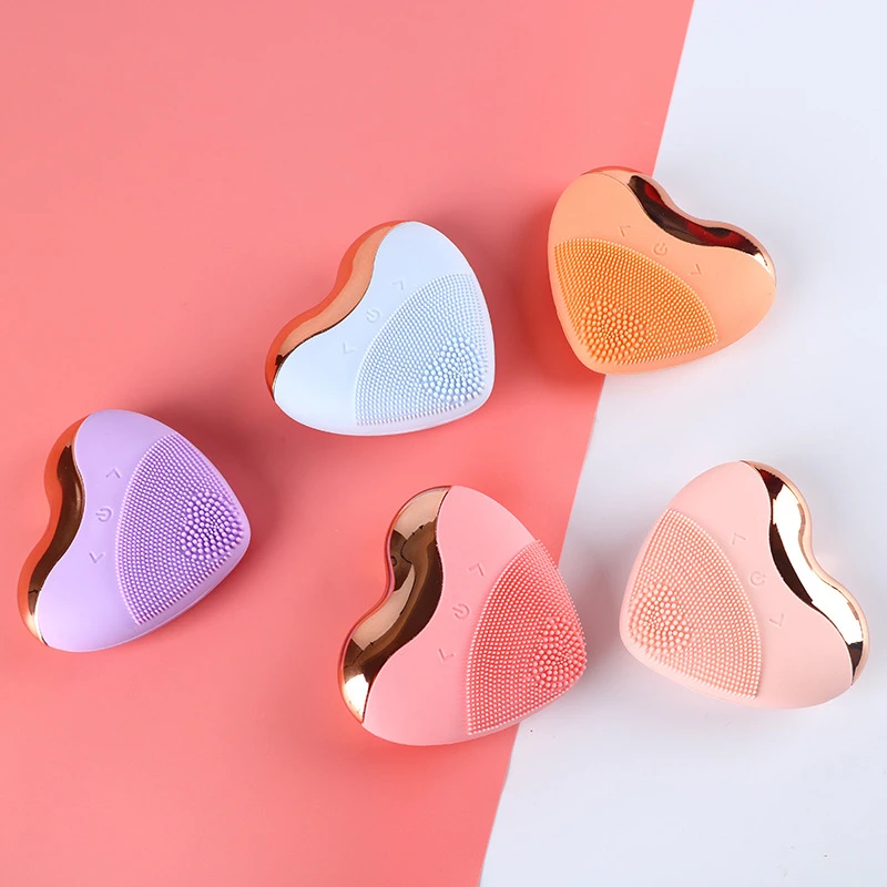 Love type electric facial cleansing device silicone soft brush head charging ultrasonic vibration wave facial cleansing device