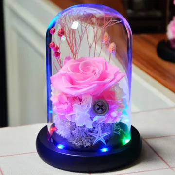 sweet blue rose lamp real preserved rose in glass dome, enchanted  forever flower night light for valentine anniversary gift