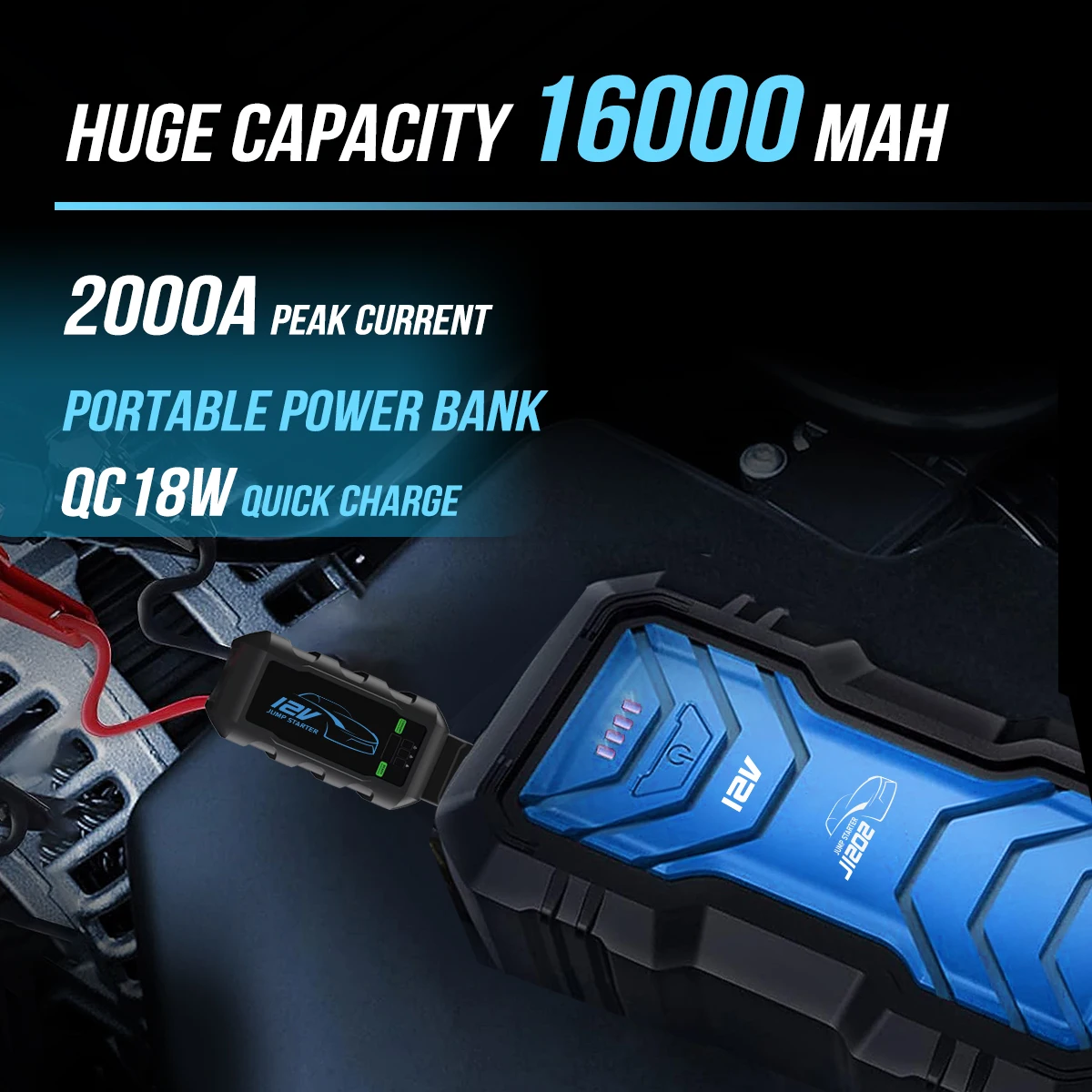 12V 2000A UltraSafe Fit Extreme Temperatures Portable Battery Jump Starter For Vehicles Car