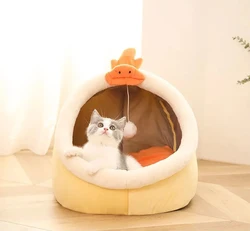 Warm Pet Basket Cats Dogs Soft Nest Kennel Bed Cave Felt Cat Dog Cave Bed Pet House With Cat Toy Ball