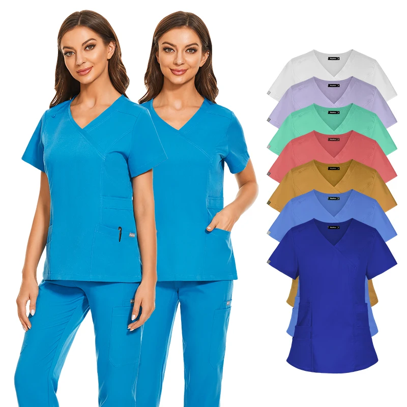 Fashionable Designs New Style Printed Logo Men Women Scrubs Uniforms Sets Joggers Spandex Medical Hospital Scrubs Uniforms