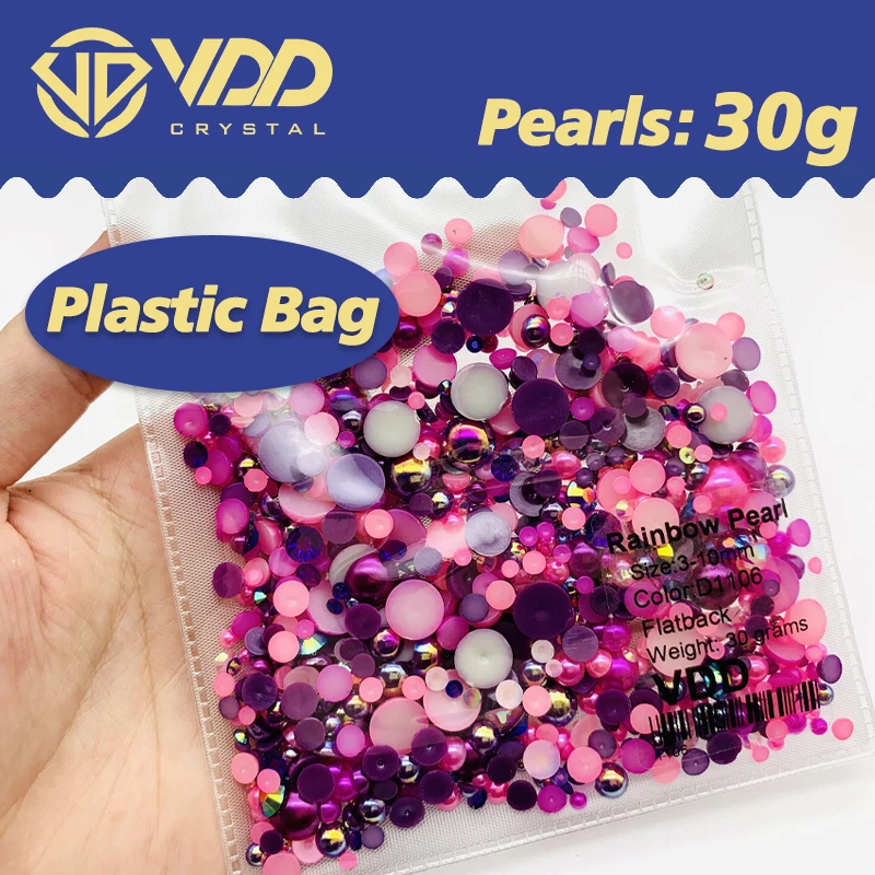 VDD D1142  30g Wholesale Mix Size ABS Half Round Pearls Flatback Beads Color Resin Rhinestone Crafts Nail Art DIY Decoration