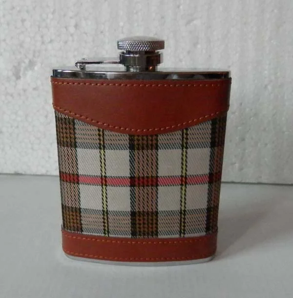 stainless steel pocket wine hip flask with PU leather