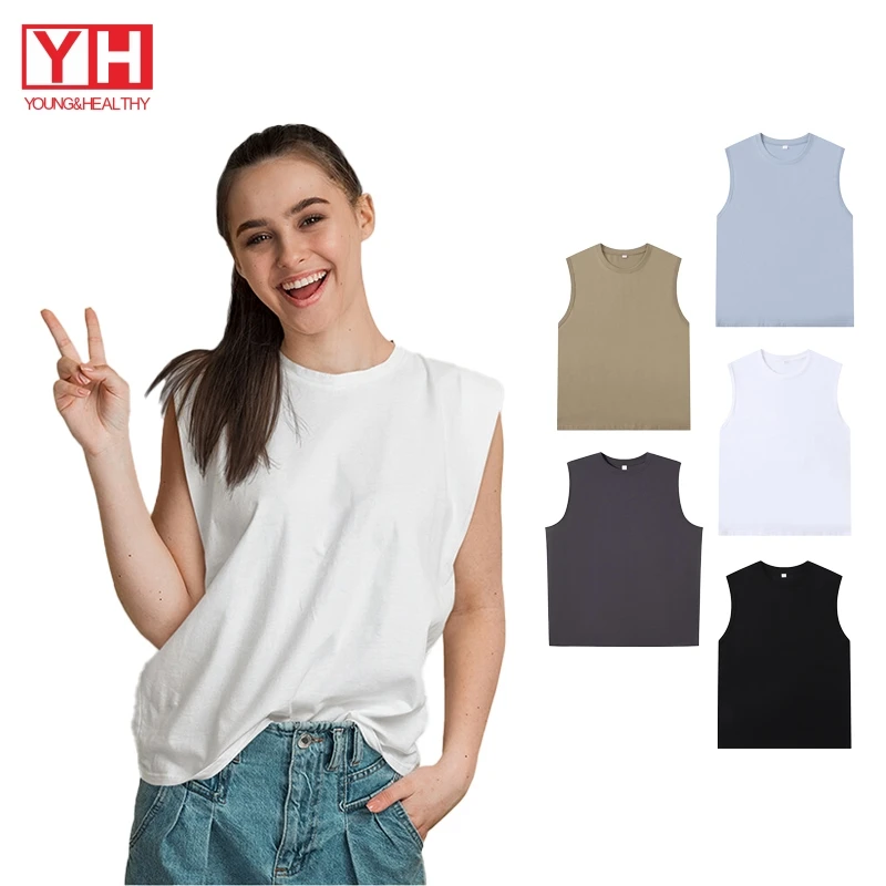 Cheap Loose Tank Tops Unisex Sleeveless T Shirts 100% Cotton Custom White Vest