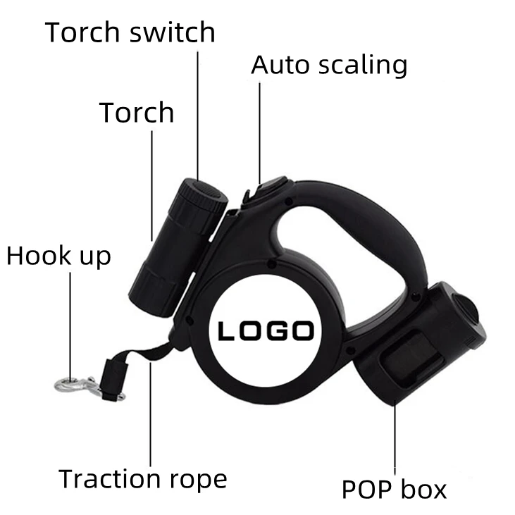 pet traction rope dog lessh black trtractable long 15 ft with poop bag holder led light harness printed small dogs collar set