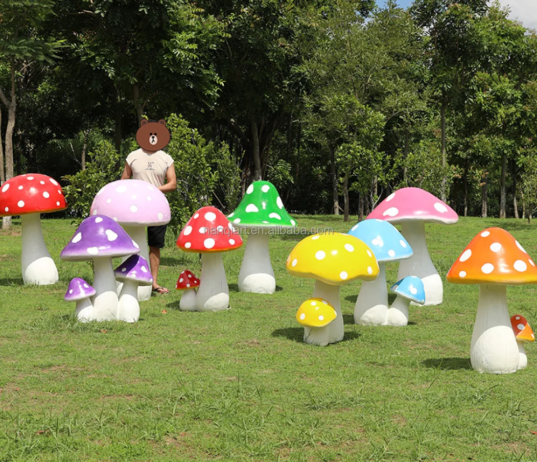 Custom Handmade Good Quality Fiberglass Resin Mushroom Model Sculpture Large Outdoor Statue For Garden Park Mushroom Props