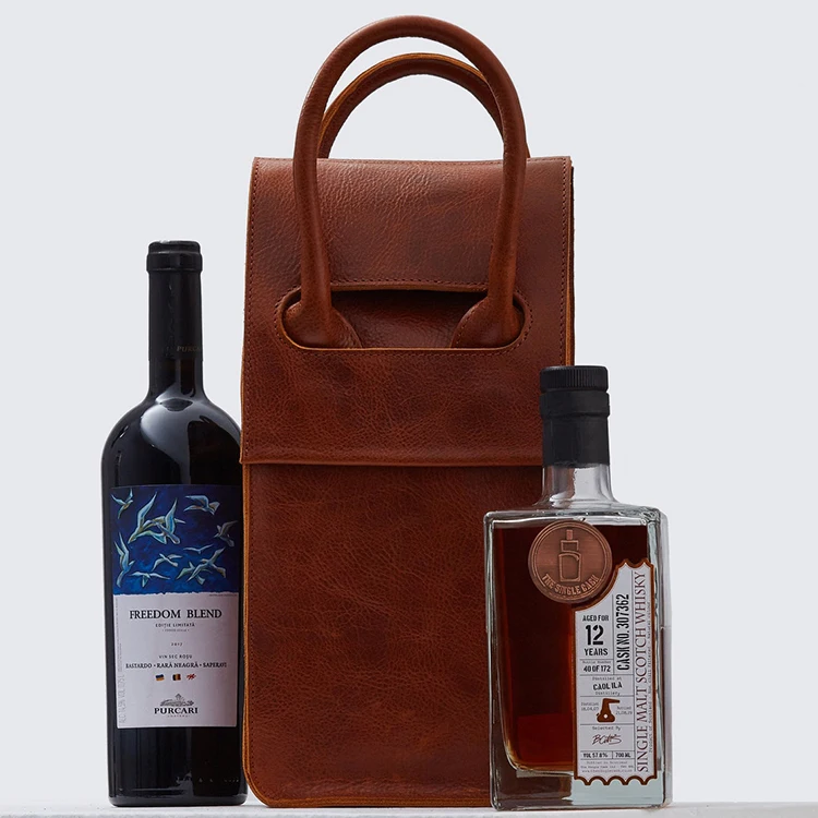 Leather Bag For 2 Bottles Leather Bottle Carrier Wine And Whiskey Gift Hygge Wine Pouch With Handles And Dividers Inside