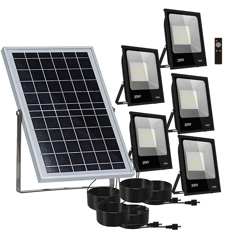 High Brightness IP66 Waterproof Outdoor  5 Solar Flood Led Lights with 1 Solar Panel