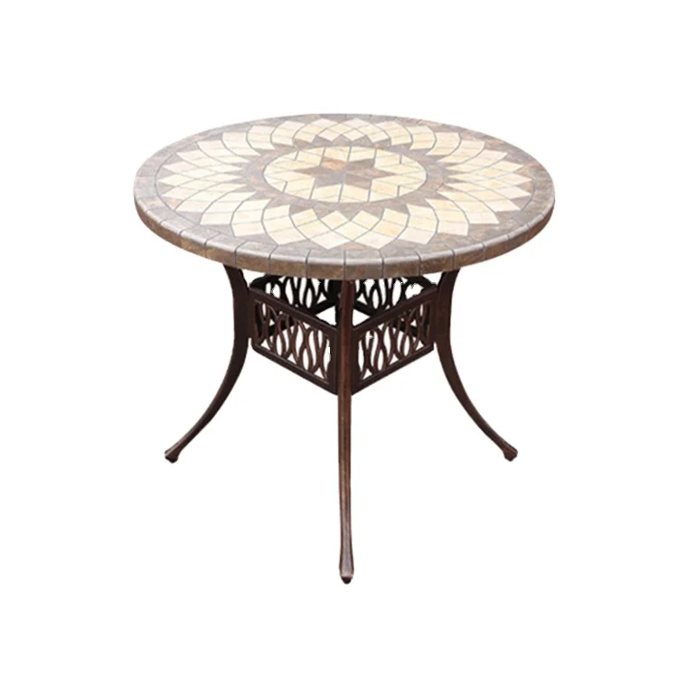 Garden metal ceramic dining table custom aluminum die casting marble round table