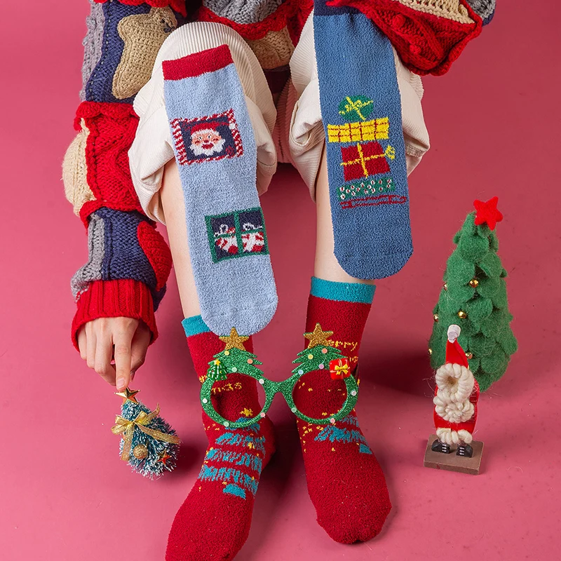 Christmas Fuzzy Socks 6 Pairs Christmas Holiday Soft Cozy Socks Warm Slipper Winter Socks for girls