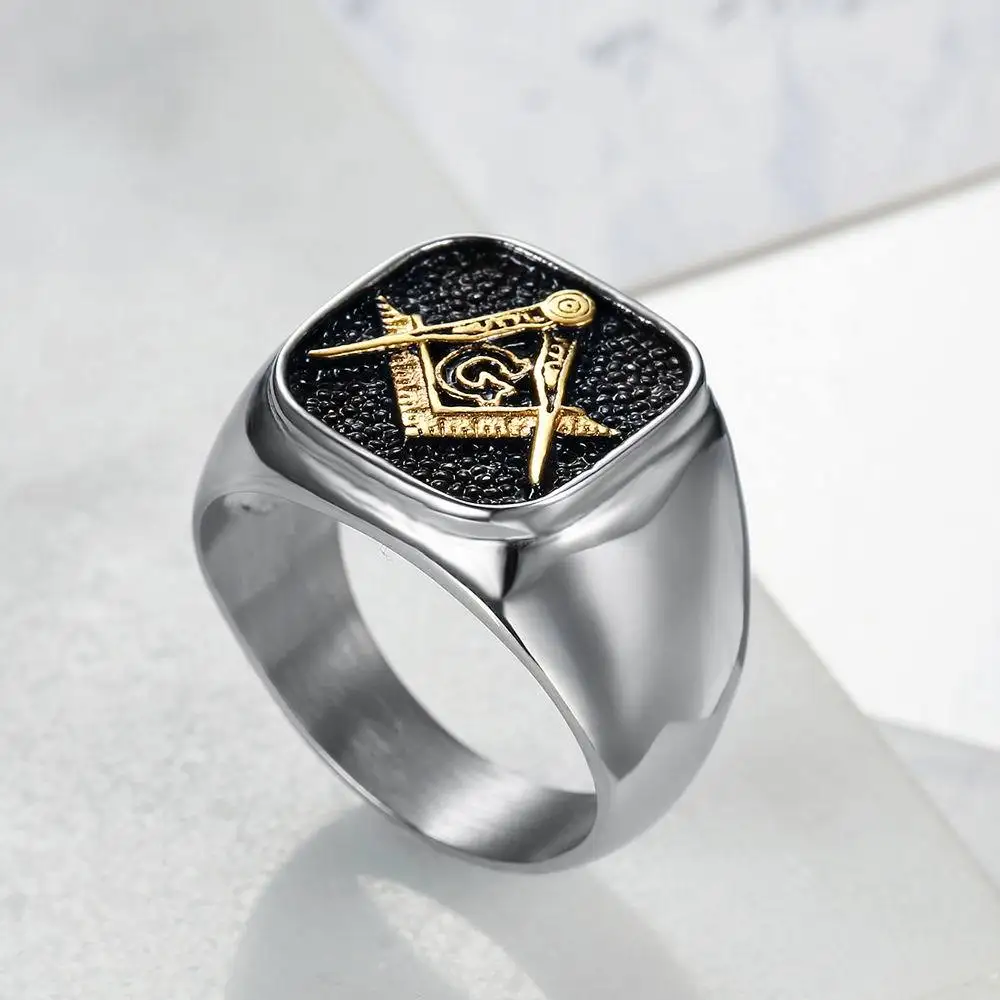 Fashion gold plated AG masonic freemason stainless steel rings for men wholesale