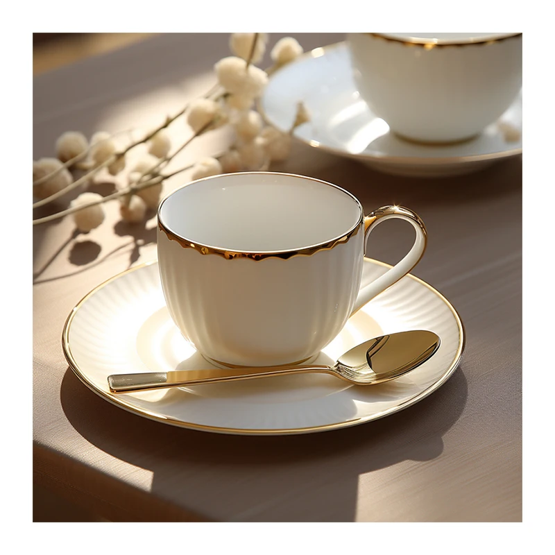 Promotional Price Ceramic Bone China Tea Cup and Saucer Set Porcelain Coffee Espresso Cup Modern European British Coffee Tea Cup