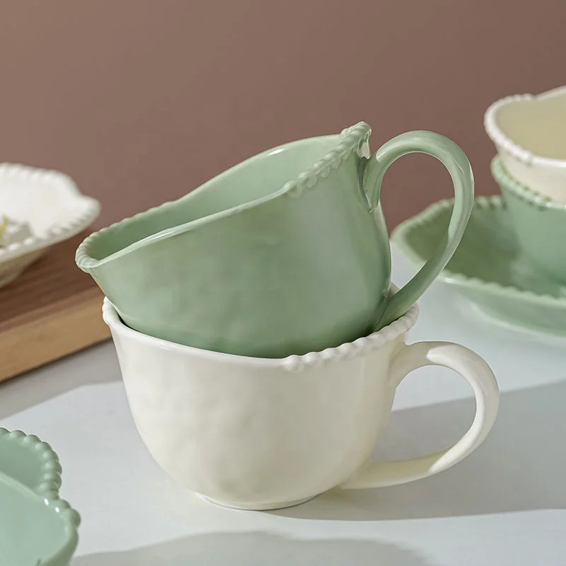 Nordic Ins Style Matte Ivory Light Green Colors Ceramic Coffee Cup Porcelain Dinnerware Sets for Sale