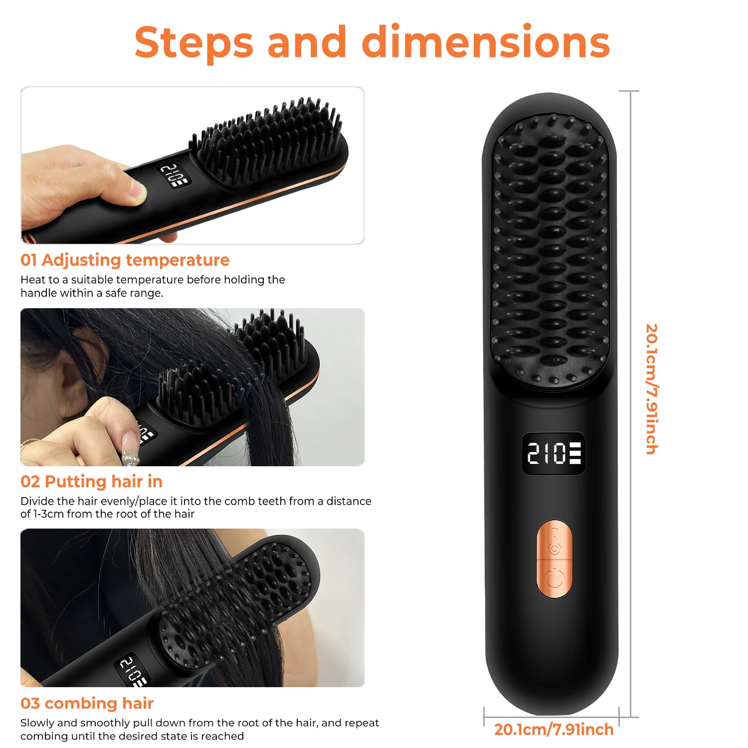 Negative Ion Styling Mobile Mini Wireless Portable Heating Hot Electric Hair Straightener Comb