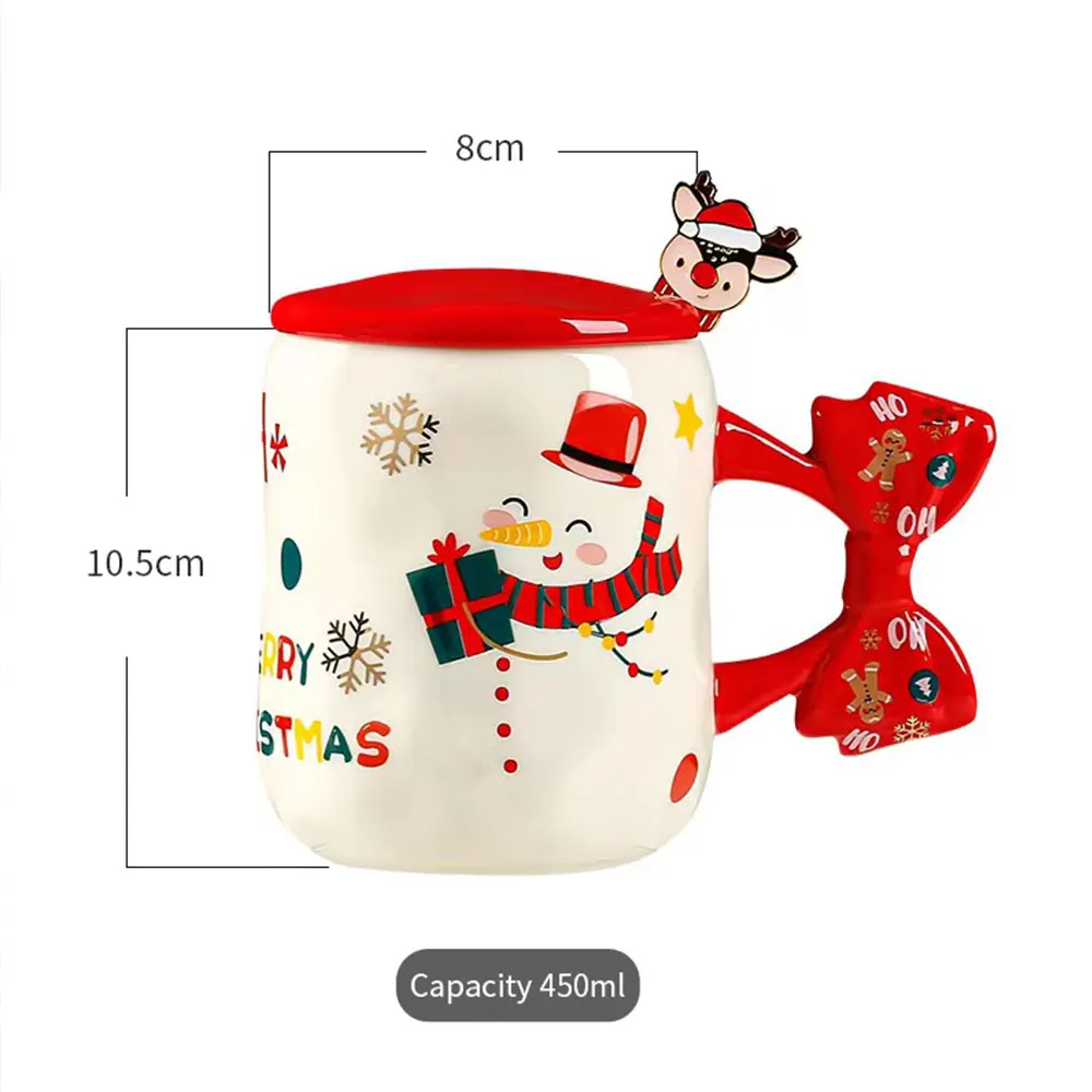Wholesale funny Christmas mug 450ml daily bow handle ceramic coffee mug with spoon and gift box
