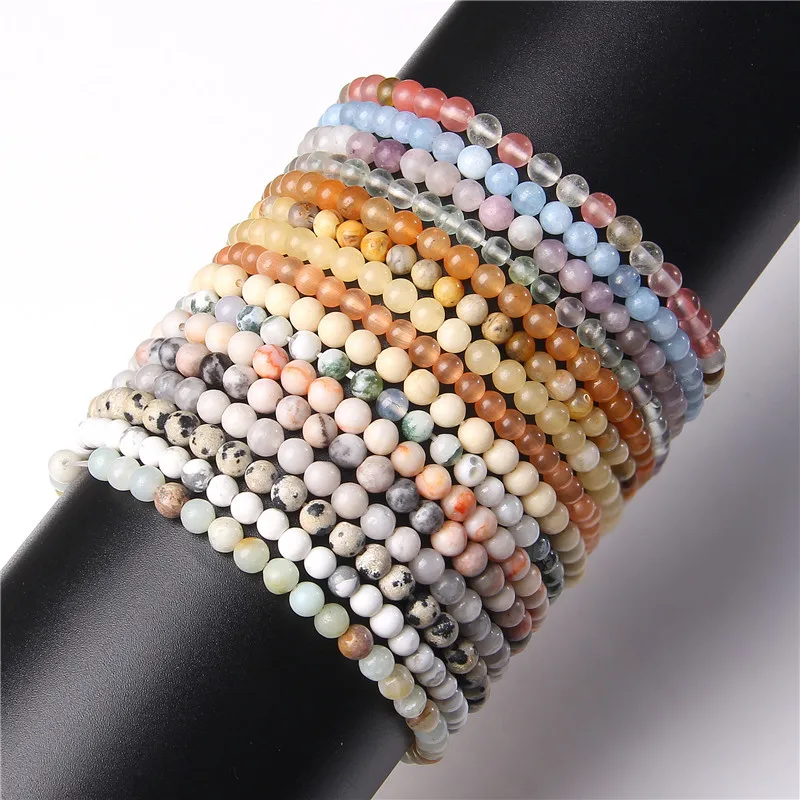 4mm Hot sale Crystal Natural Lava Stone Bead Friendship Bracelet Women Men Agate Opal Gemstone Beaded Charm Bracelet For Gift