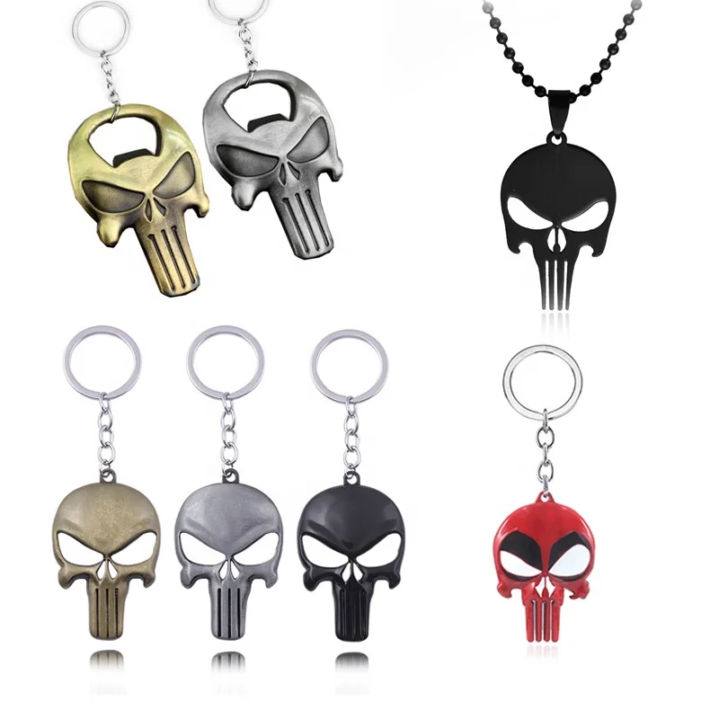 Wholesale promotion Frank Castle Personality Halloween Bro Gift Bottle Opener Metal Keychain