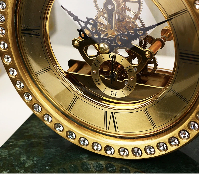 Modern Home Decor Metal Plum Deer Statue Art Desk Table Clocks Brass 3D Desktop Deer Gold Clock