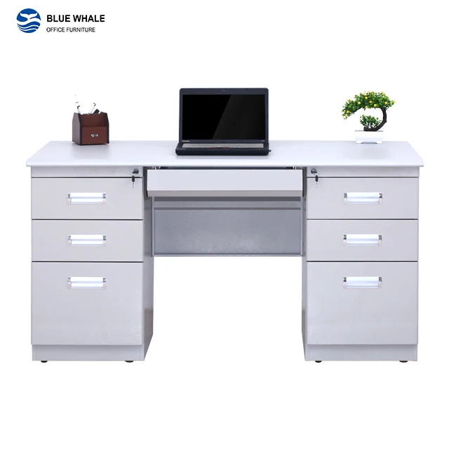 Office Table White 6 Drawer Desk Metal Mebel Customized Colors Factory Sales