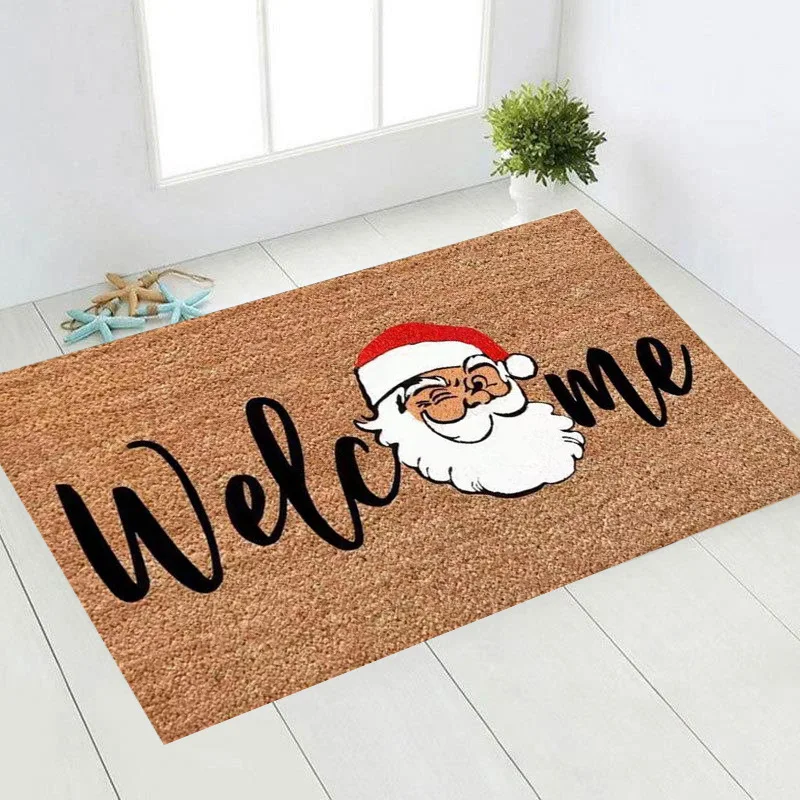 Merry Christmas Tree Welcome Door Mat Xmas Non Slip Entrance Mat Winter Holiday Floor Mat