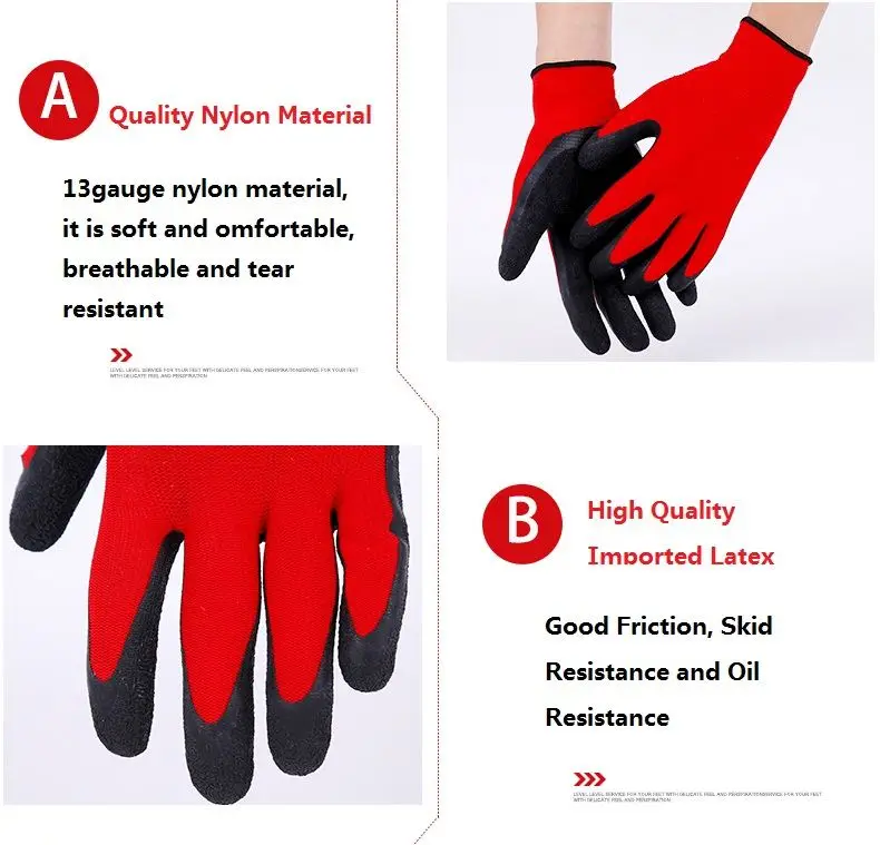 13 Gauge Latex Wrinkled Coated Safety Work Hand Protection Gloves for Gardening Household Construction