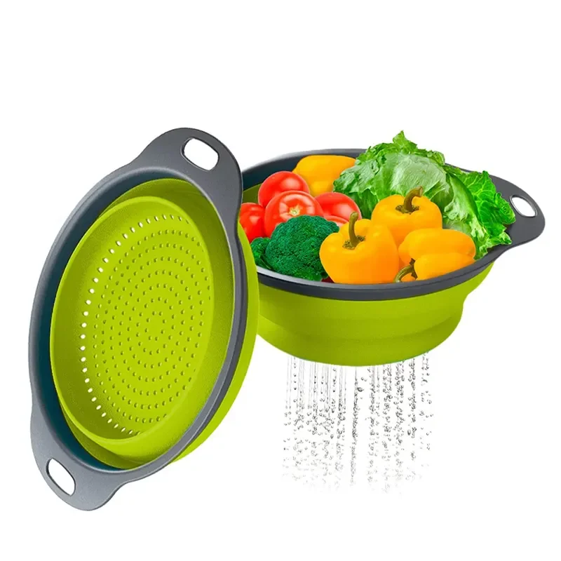 Silicone Folding Drain Basket Creative Retractable Silicone Fruit Vegetable Basket For Kitchen Tool