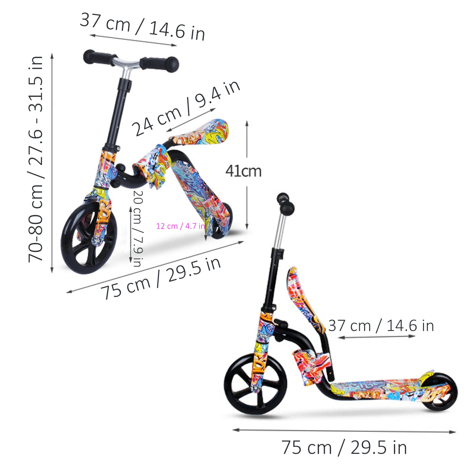 
Balance Bike 2 In 1 scooters for kids 8 years and up girls Adjustable Height Folding Kick Scooter 