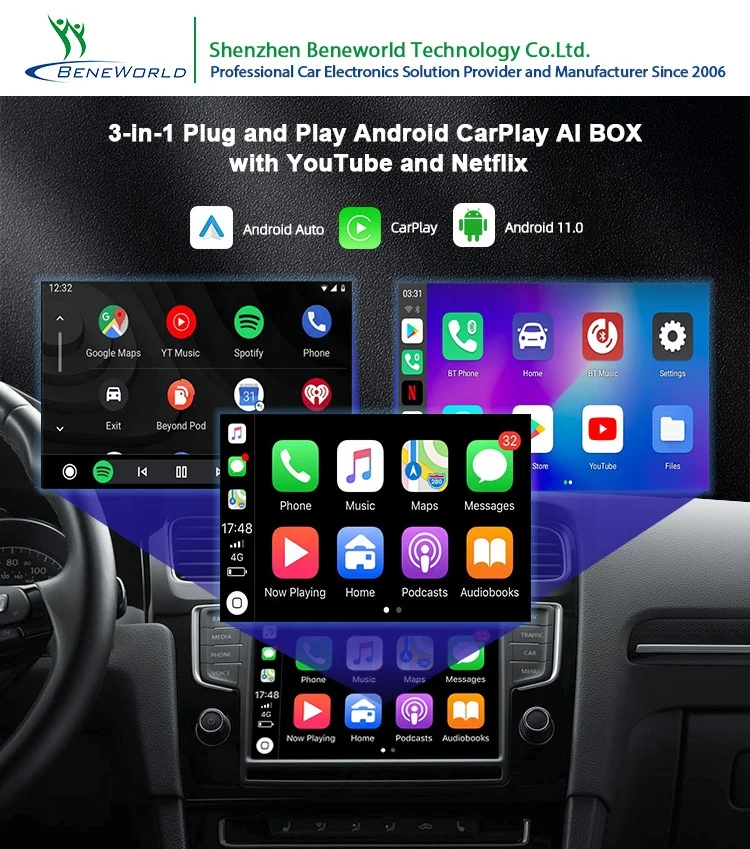 Лидер продаж Волшебная коробка часы ТВ прямая трансляция беспроводная android carplay с netflix youtube mini ai box