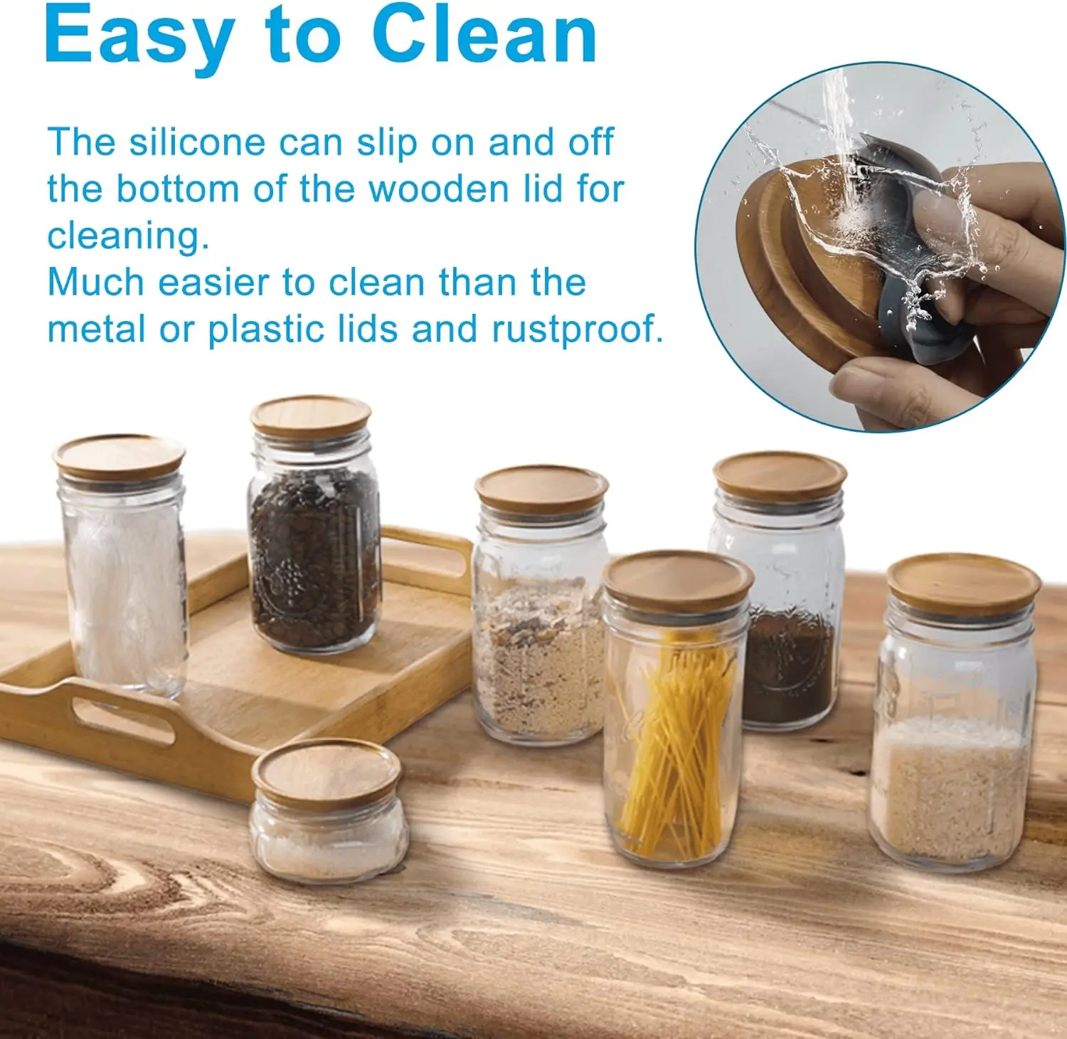 6 Pack Mason Jar Wooden Storage Lids, Reusable Canning Lids, Perfect for Wide Mouth Ball Weck Jars to Stack in Kitchen & Pantry