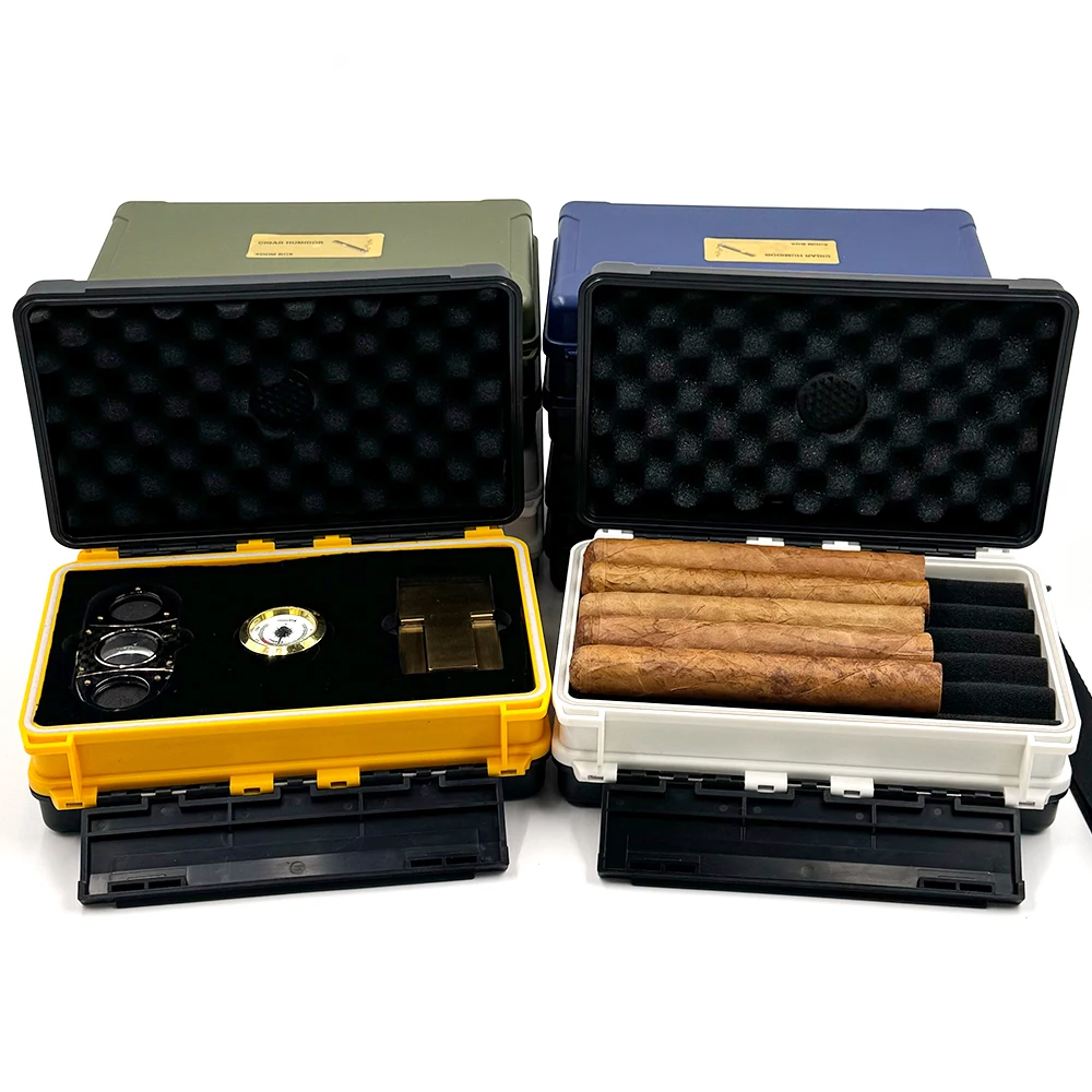 2023 New Design Waterproof Cigar Box Plastic Cigar Smoking Accessories Set Best Cigar Travel Humidor Gift Case with custom logo