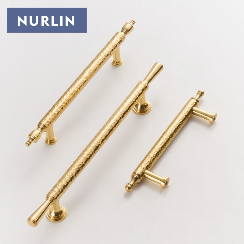 Nurlin Solid Brass Handmade Hammer Pattern Furniture Wardrobe Cabinet Knobs Door Drawers Cloakrooms Pull Furniture Handles