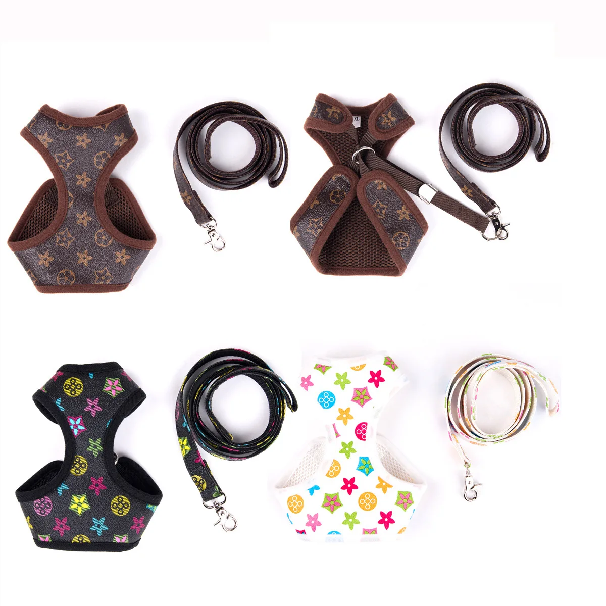 Factory wholesale PU pet dog leash harness set cat collar classic leather pet dog harness