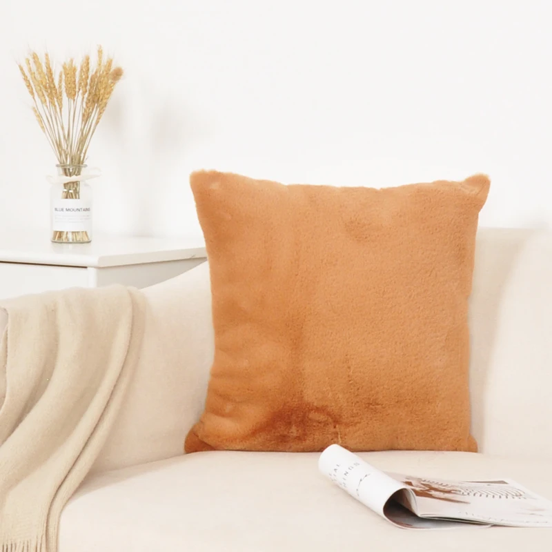 top sale square black cushion covers artificial rabbit pillow cases rabbit fur pillow