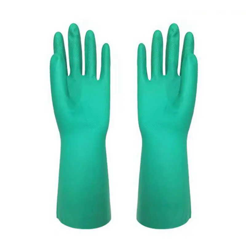 Green Chemical Resistant Safety Work Nitrile Gloves,Acid Oil Proof Hand Rubber Gloves Waterproof Nitrile Rubber