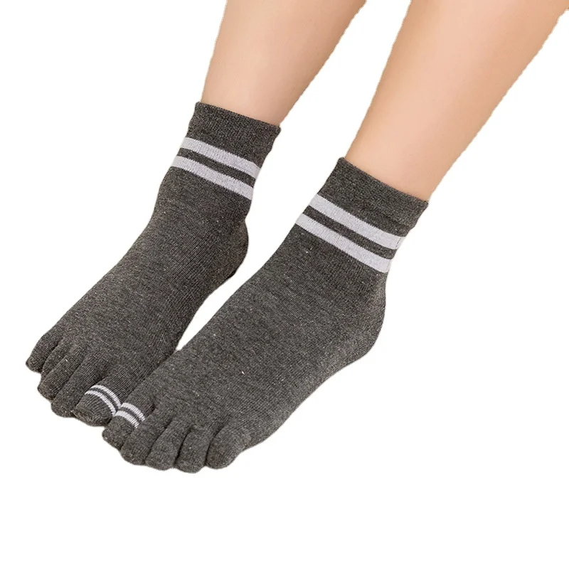 Strip Cotton Middle tube toe Socks Custom Five Finger Socks with cotton Mini Crew Athletic Running Socks for Women