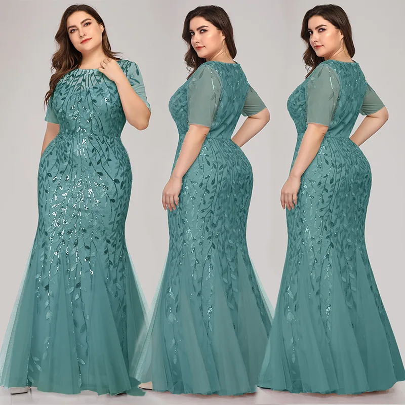 
Ever-pretty Women Floral Sequin Print Fishtail Tulle Plus Size Evening Dresses 