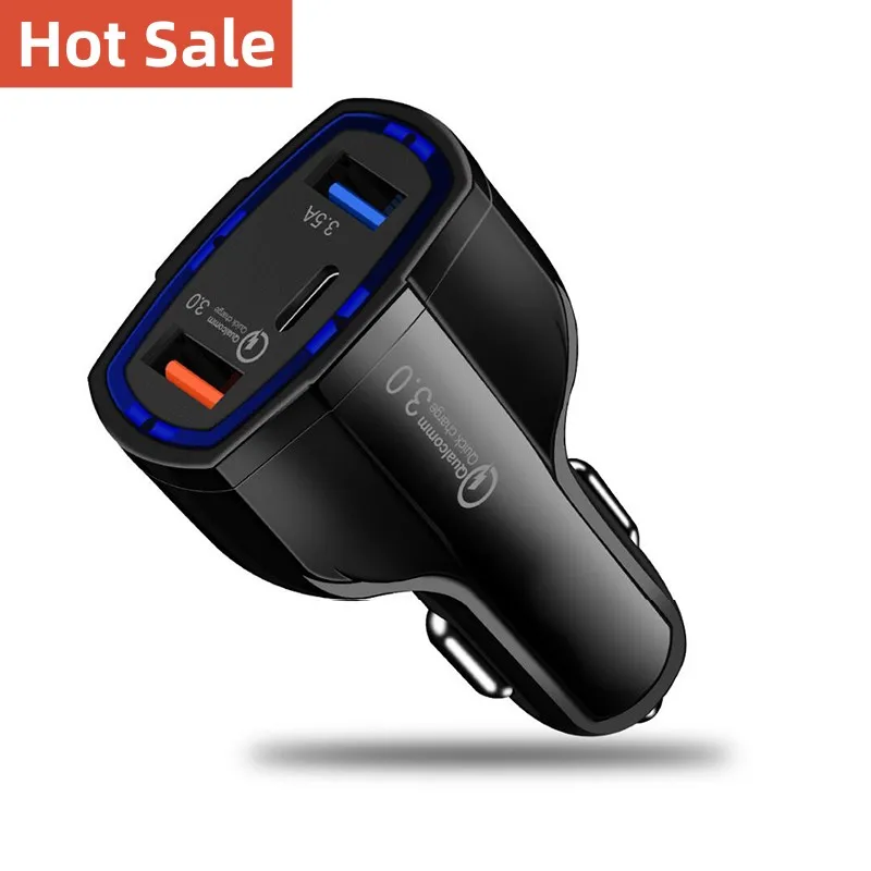Multi Portable USB Type C Car Phone Charger USB Adapter Pd 20W Qc 3.0  3.5A  3 In 1 Fast Charging  Car Charger