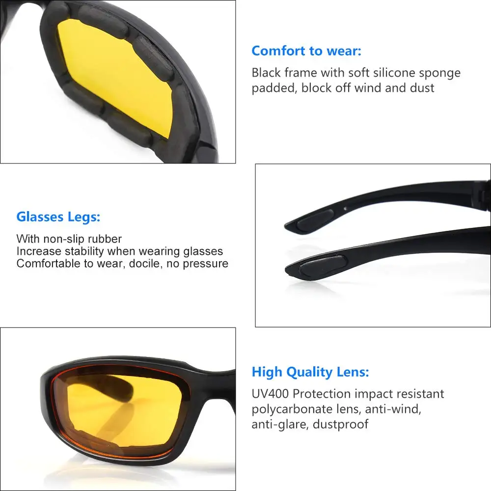 S0090 Motorcycle Riding Glasses Padding Goggles UV Protection Dustproof Windproof bicycle Sunglasses for Outdoor Actives