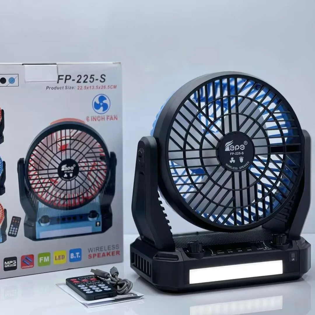 6 Inch Solar Desktop Fan With LED Light Wireless Bluetooth Speaker Remote Control For Outdoor
